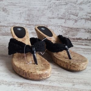 NWT Black Crochet Cork Wedge Sandal